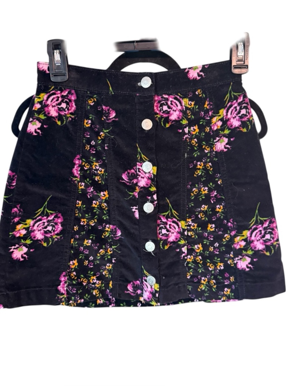 BDG Urban Outfitters Logan Floral Button Front Mini Skirt Black Corduroy, XS